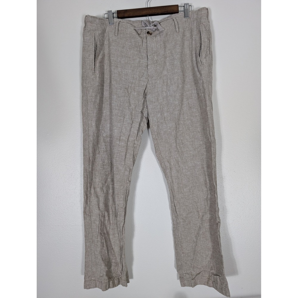 Perry Ellis Mens Linen Blend Size 38 Drawstring Waist Pants Beige Beach Casual